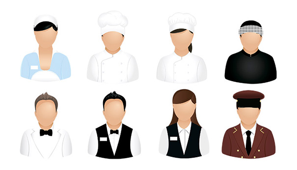 8 иконок-аватаров персонала ресторана, кафе, закусочной или бара